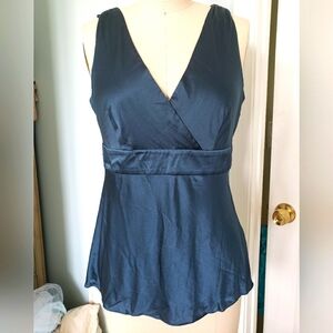 Teal Blue Stretch Silk Blouse, 6